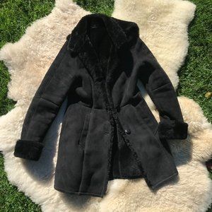 Danier Black Hooded Sheepskin Coat